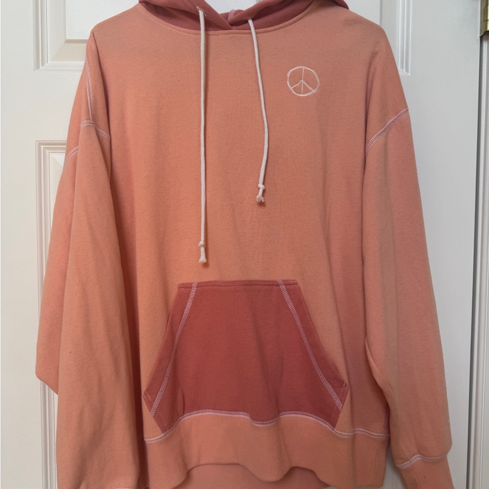 Peach Ombre Hoodie with Peace Sign